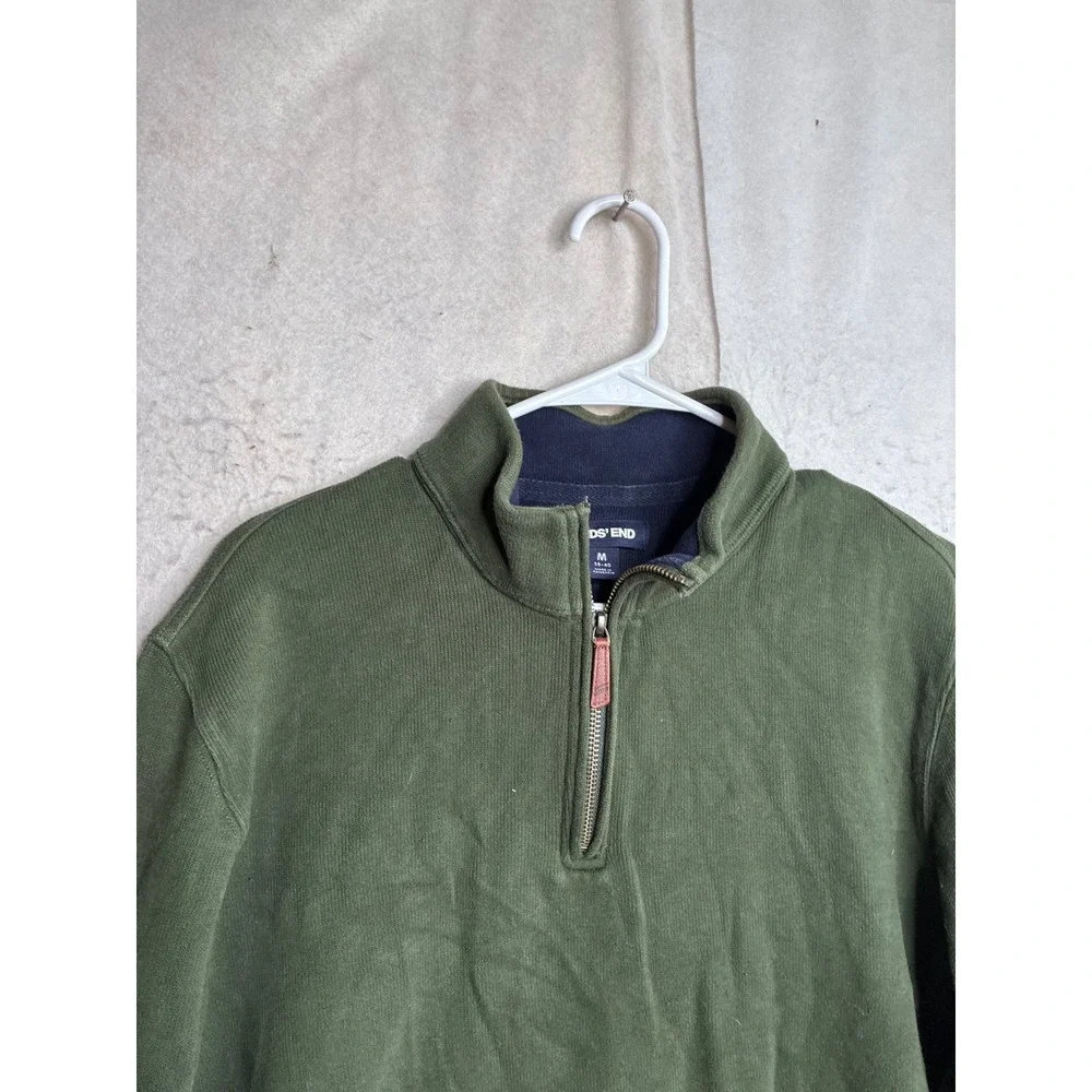 Lands End Mens Quarter Zip Pullover Sweater Olive Green Cotton 447688 Size M